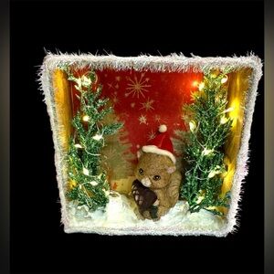 New OOAK Country Squirrel Lighted Shadow Box on Timer
